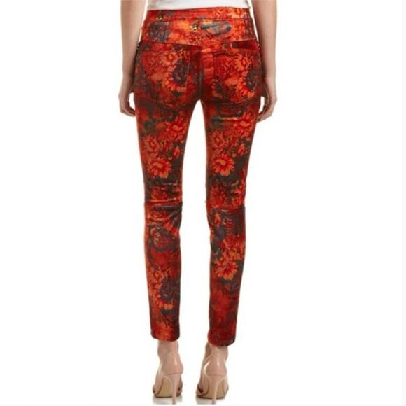 Free People Lennon Floral Funkytown Orange Red Velvet Pants Women’s Size 0 - Picture 2 of 12